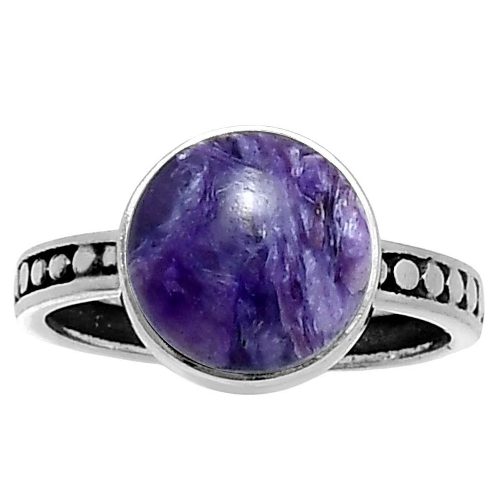 Charoite Solitaire Sterling Silver Ring - Keja Designs Jewelry