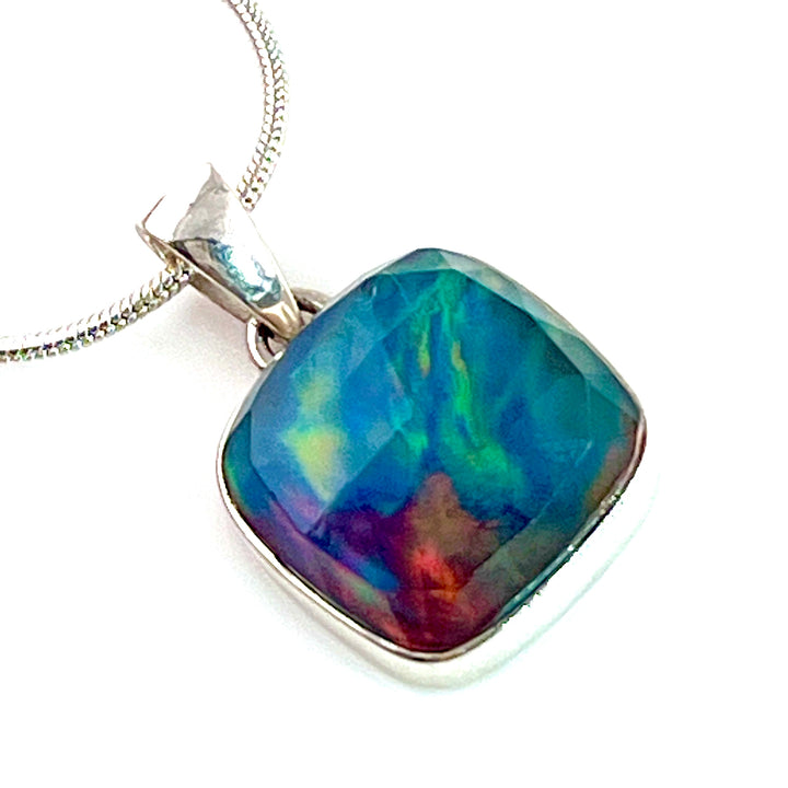 Black Ethiopian Opal Sterling Silver Square Pendant - Keja Designs Jewelry