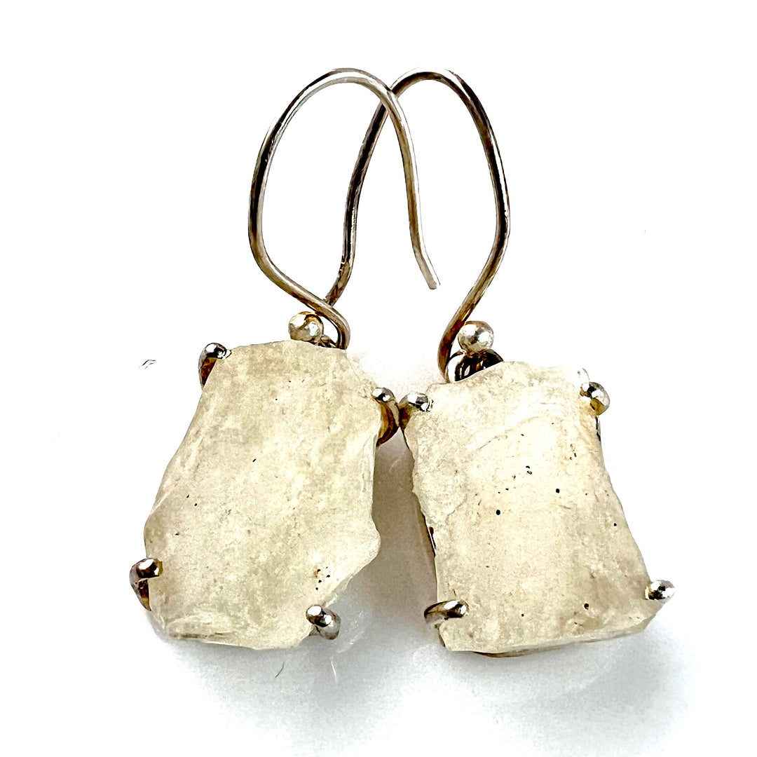 Libyan Desert Glass Meteorite Rough Sterling Silver Earrings - Keja Designs Jewelry