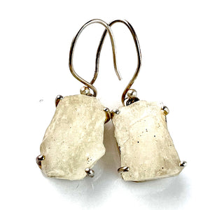 Libyan Desert Glass Meteorite Rough Sterling Silver Earrings