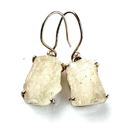 Libyan Desert Glass Meteorite Rough Sterling Silver Earrings