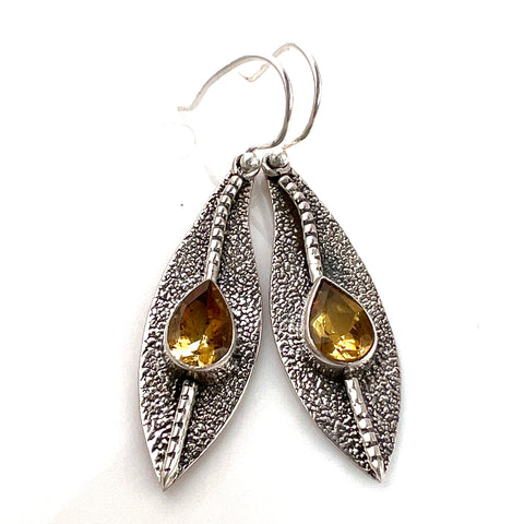 Citrine Textured Sterling Silver Earrings - Keja Designs Jewelry