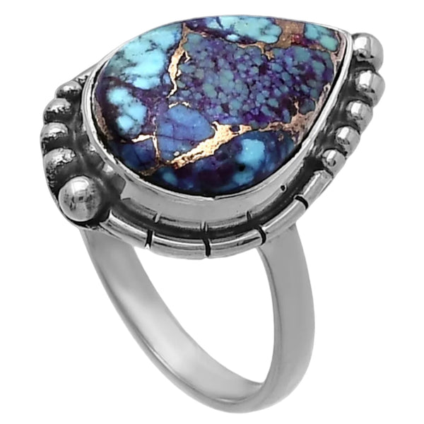 Kingman Purple Turquoise Sterling Silver Pear Ring - Keja Designs Jewelry