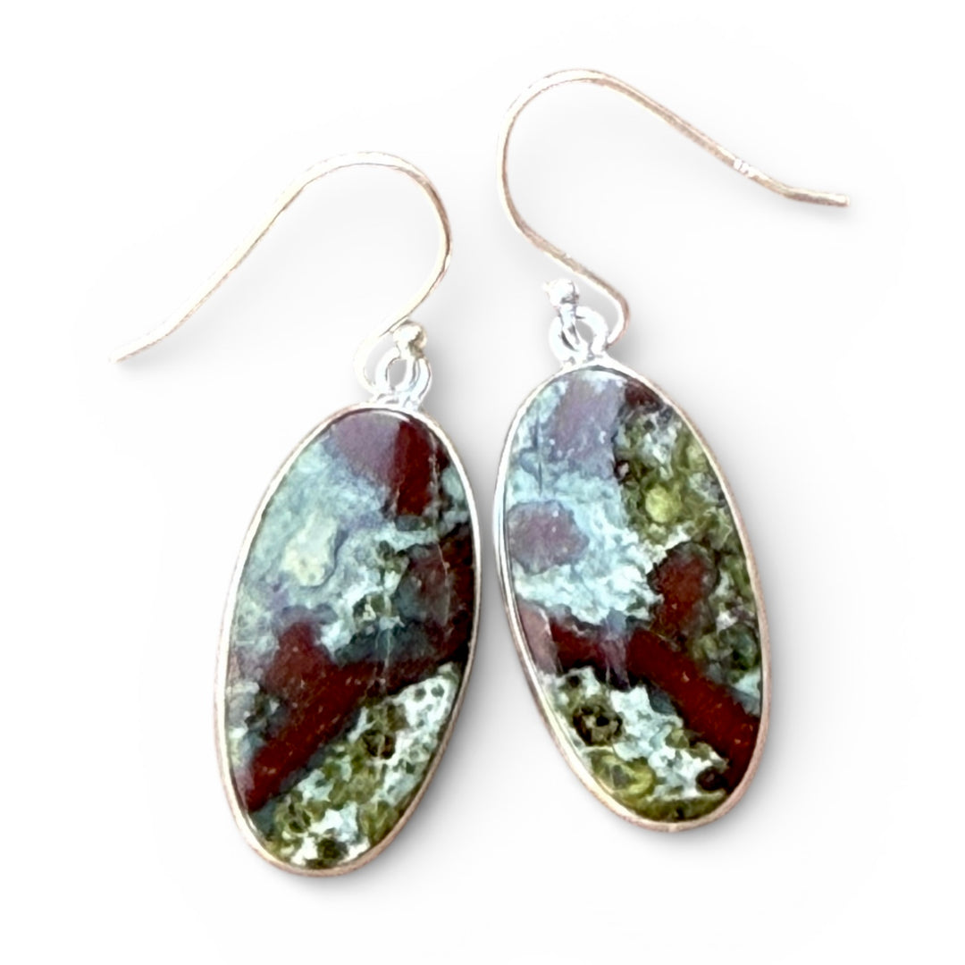 Dragon’s Blood Jasper Oval Sterling Silver Earrings - Keja Designs Jewelry