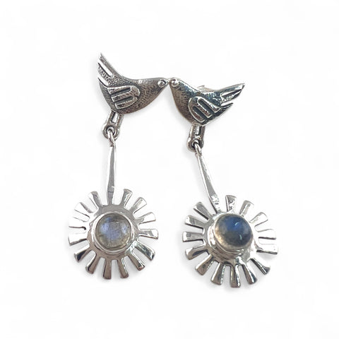 Moonstone "Birds of a Feather" Sterling Silver Earrings - Keja Designs Jewelry