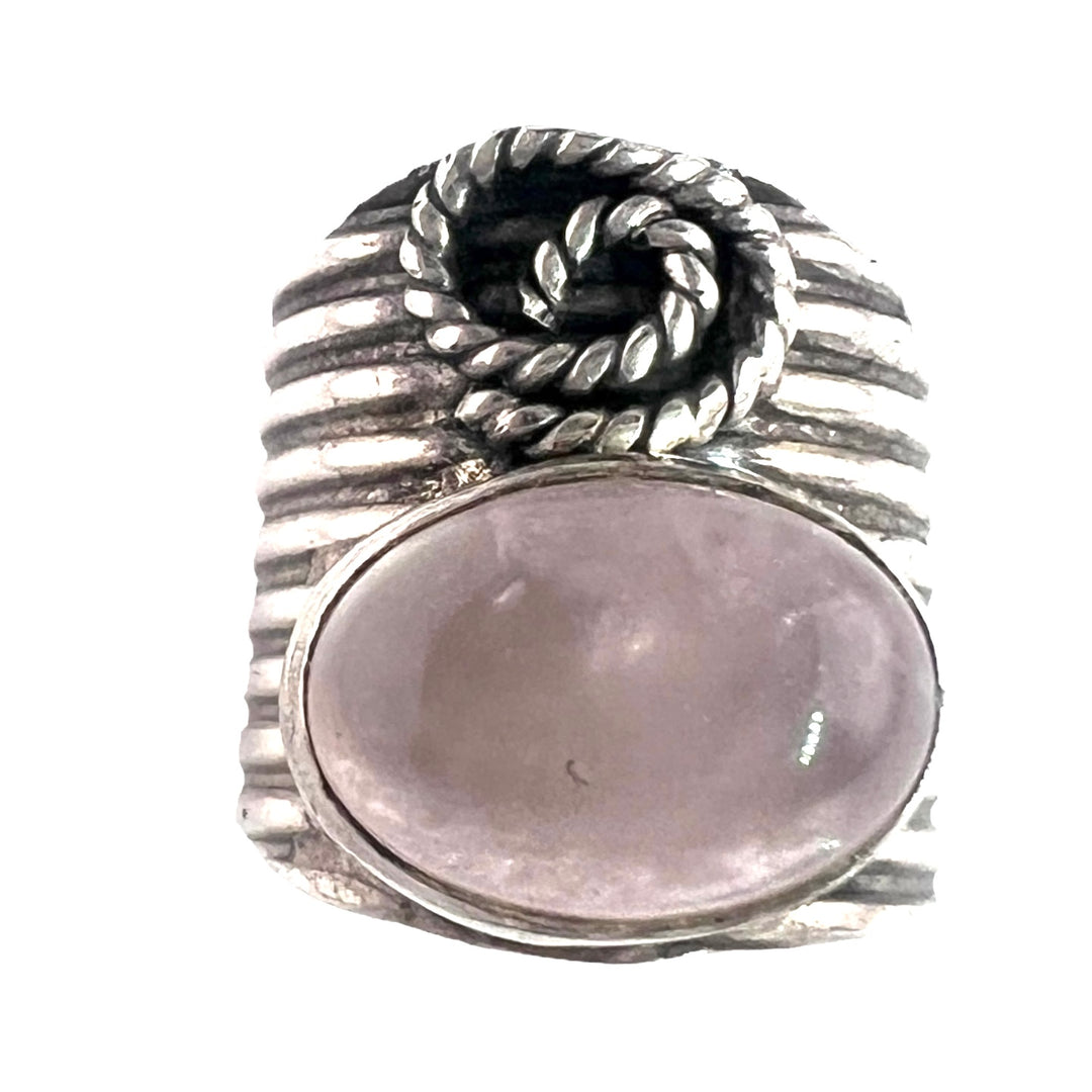 Rose Quartz Sterling Silver Rope Band Ring - Keja Designs Jewelry