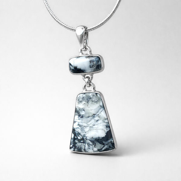 White Buffalo Sterling Silver Two Stone Pendant - Keja Designs Jewelry