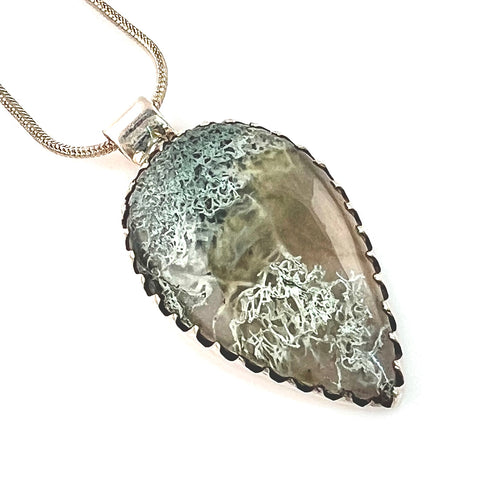 Moss Agate Sterling Silver Pendant - Keja Designs Jewelry