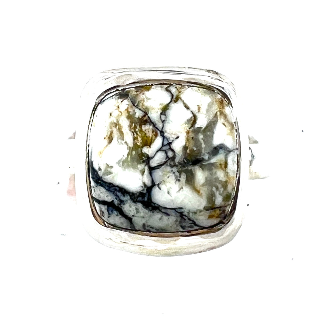 White Buffalo Sterling Silver  Square Ring - Keja Designs Jewelry