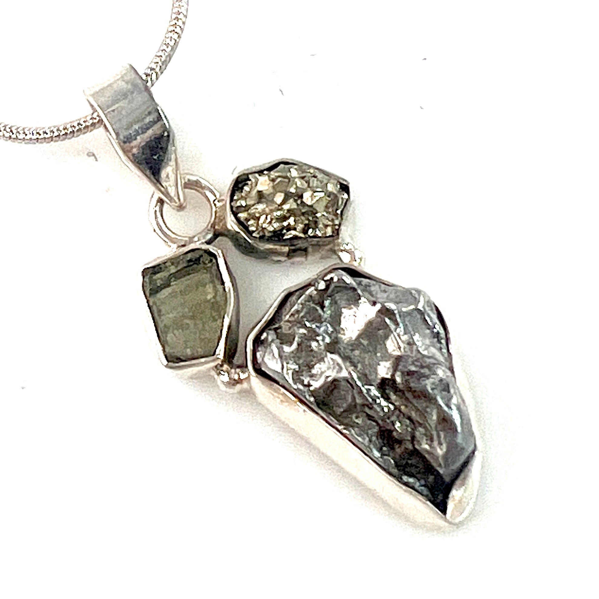 Campo de Cielo, Moldavite and Pyrite Sterling Silver Pendant