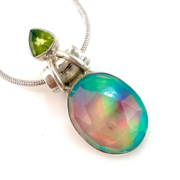 Faceted Black Opal & Peridot Sterling Silver Pendant