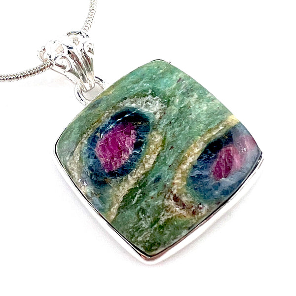 Ruby In Fuchsite Sterling Silver Box Pendant - Keja Designs Jewelry