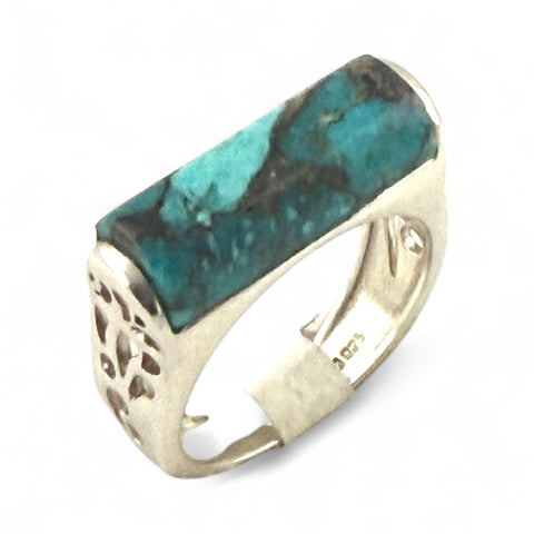 Turquoise Filigree Sterling Silver Oblong Ring