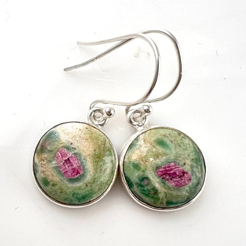 Ruby In Fuchsite Sterling Silver Round Earrings