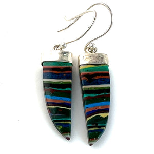 Rainbow Calsilica Sterling Silver Point Earrings - Keja Designs Jewelry