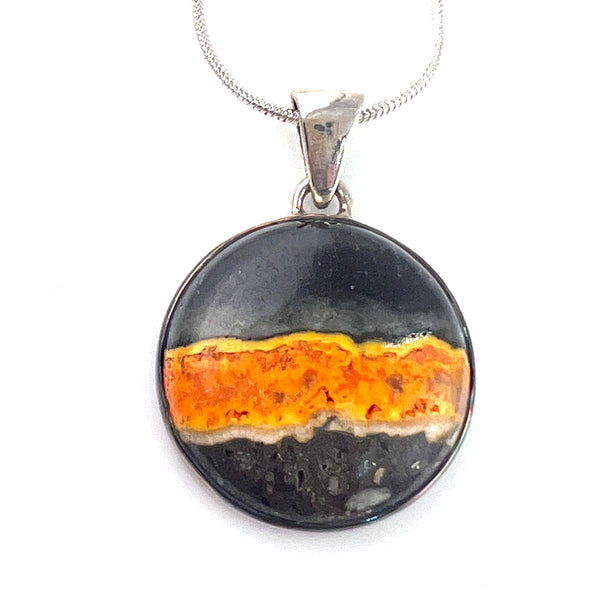 Bumble Bee Jasper Sterling Silver Round Pendant