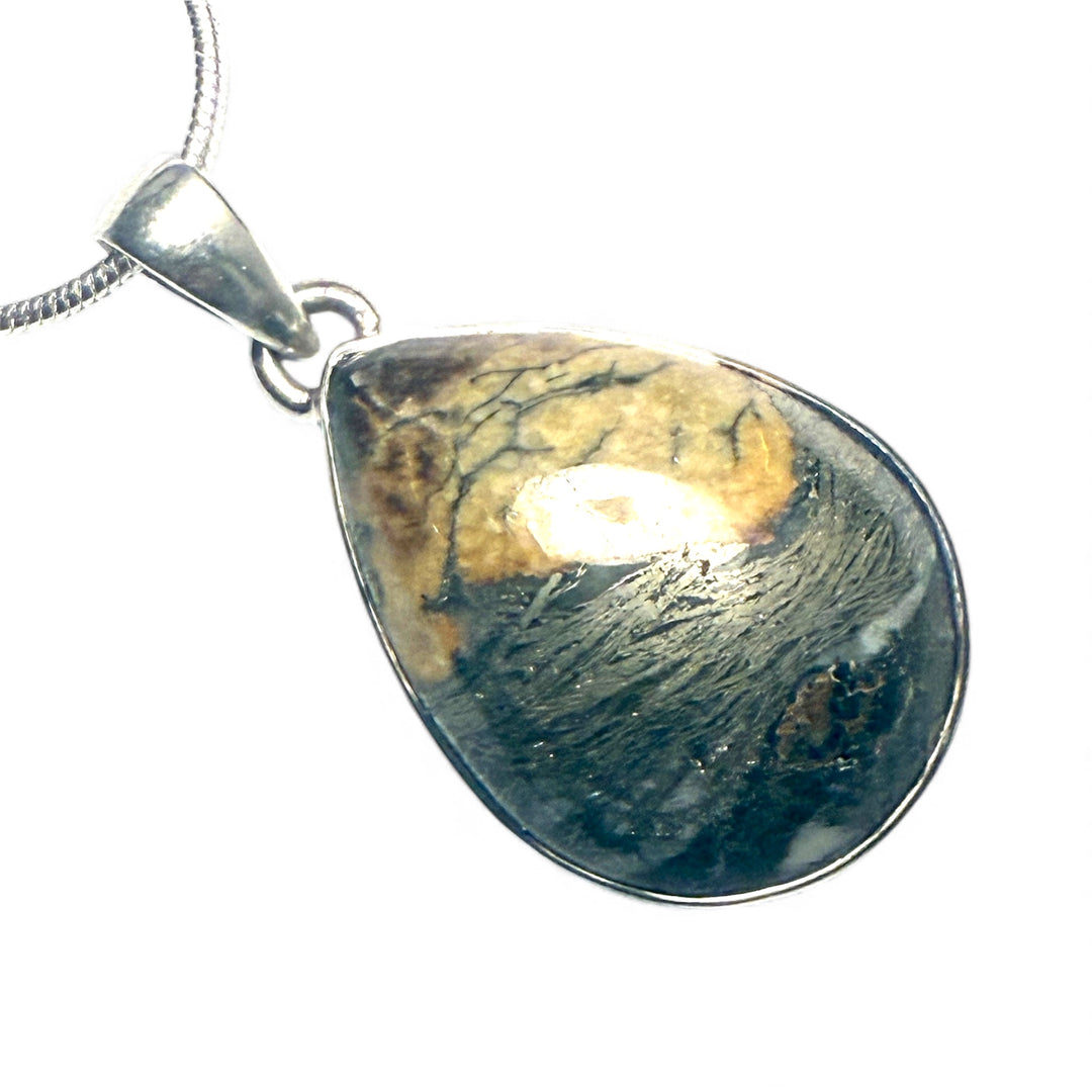 Pyrite in Agate Sterling Pear Silver Pendant - Keja Designs Jewelry
