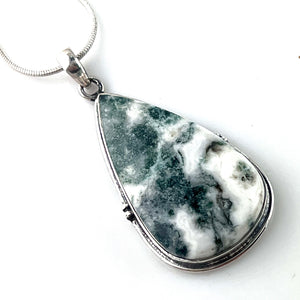 Moss Agate Sterling Silver Pear Pendant - Keja Designs Jewelry
