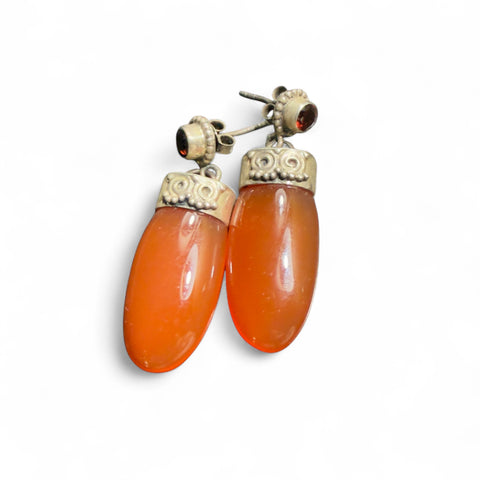 Carnelian & Garnet Sterling Silver Clutch Back Earrings