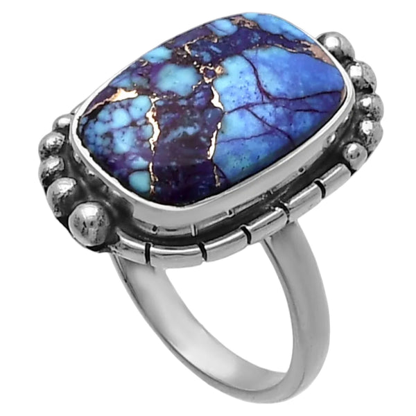 Kingman Purple Turquoise Sterling Silver Oblong Ring - Keja Designs Jewelry