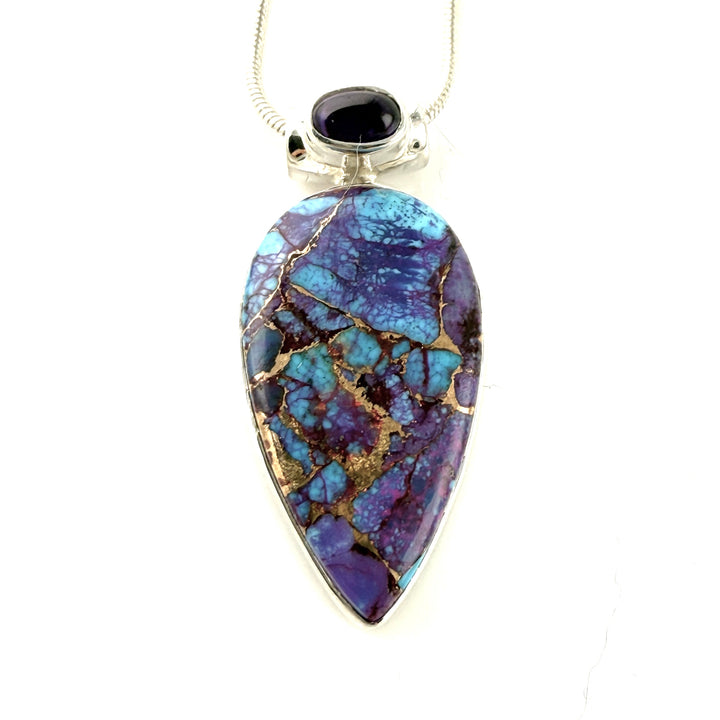 Purple Turquoise &amp; Amethyst Sterling Silver Pendant - Keja Designs Jewelry
