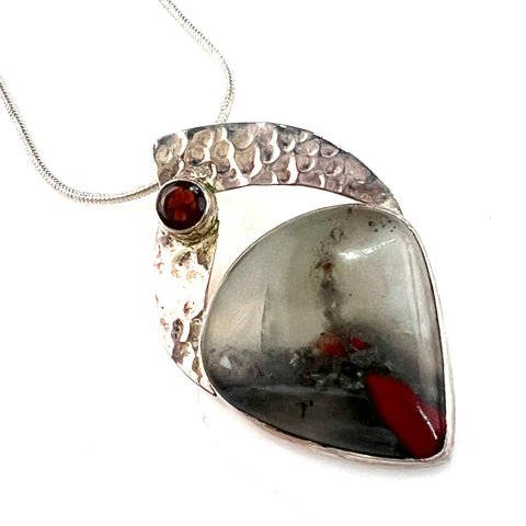 Bloodstone & Garnet Sterling Silver Pendant - Keja Designs Jewelry