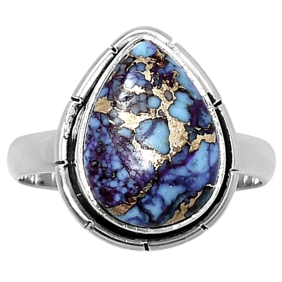 Kingman Purple Turquoise Sterling Silver Pear Ring - Keja Designs Jewelry