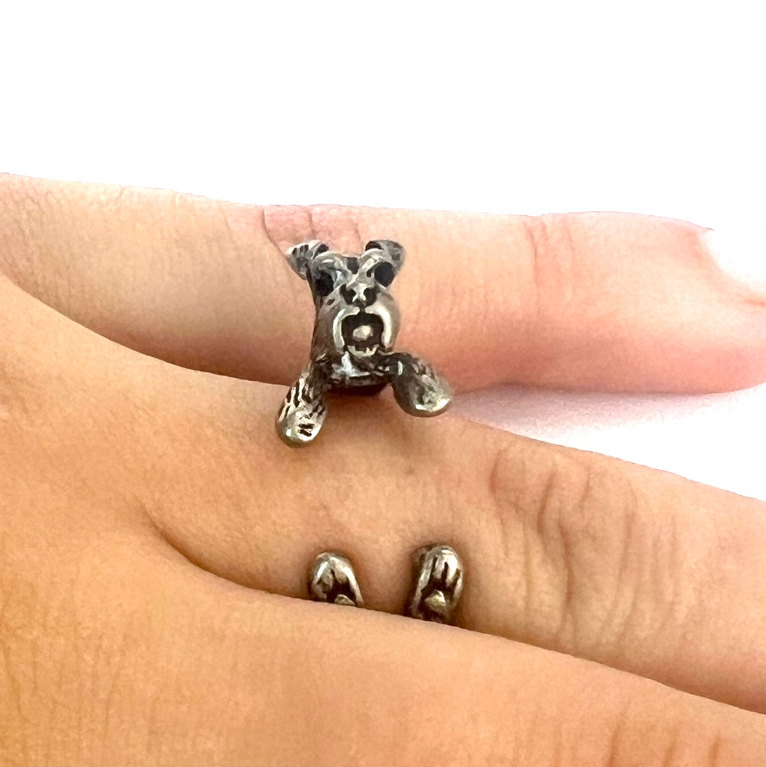 Animal Wrap Ring - Schnauzer - White Bronze - Adjustable Ring - Keja Designs Jewelry