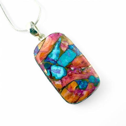 Kingman Dahlia Sterling Silver Rectangular Pendant - Keja Designs Jewelry