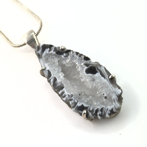 Agate with Drusy Sterling Silver Pendant