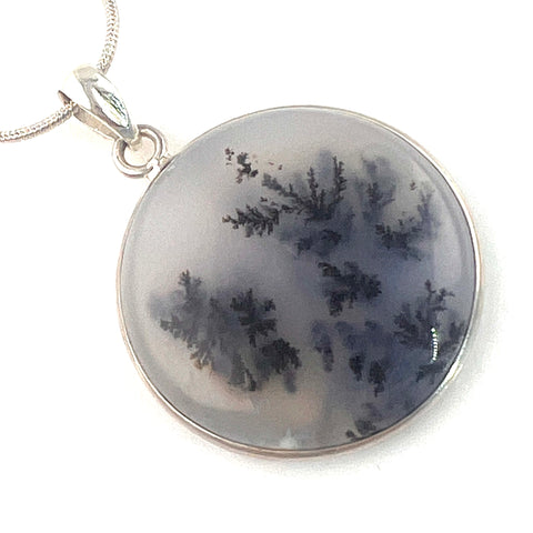 Dendritic Opal Sterling Silver Round Pendant