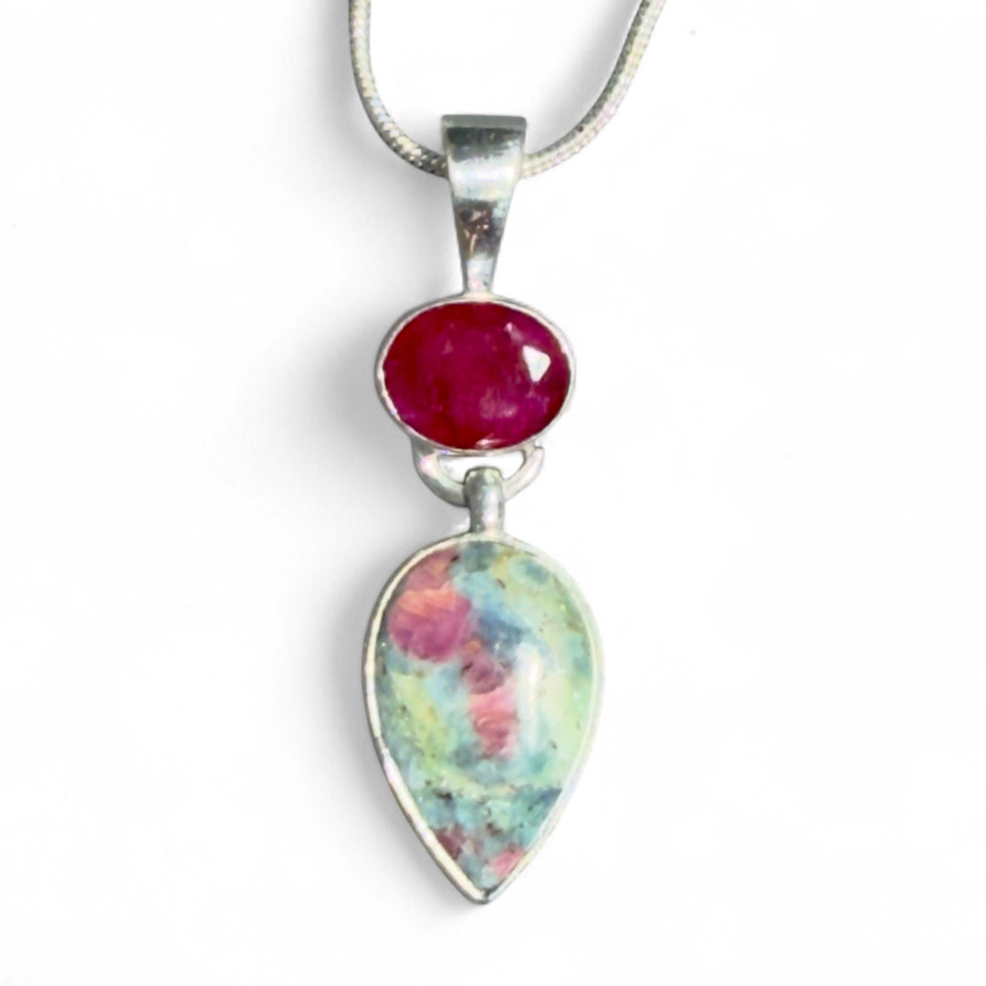 Ruby In Fuchsite &amp; Ruby Sterling Silver Pear Pendant - Keja Designs Jewelry
