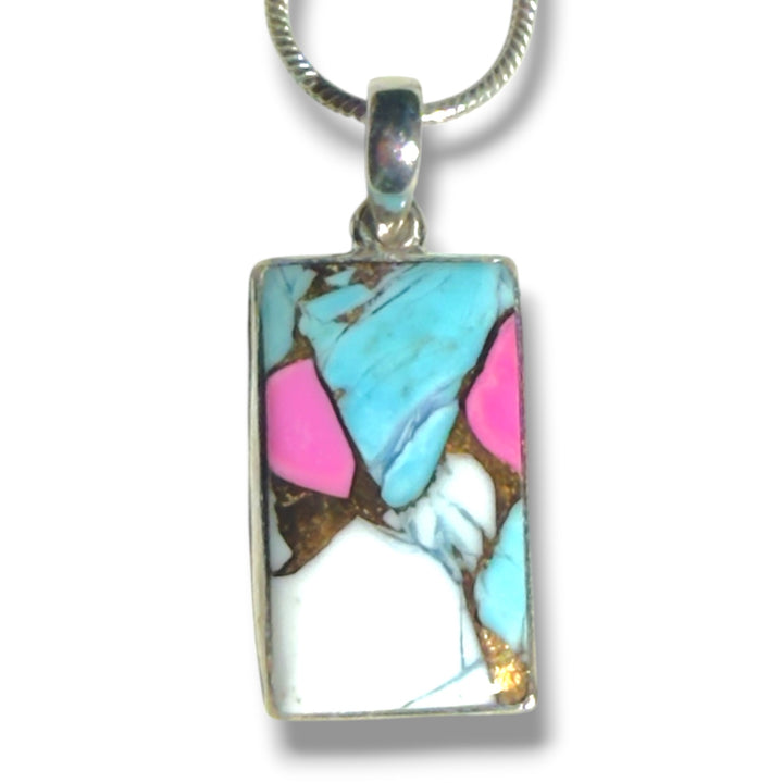 Kingman Cotton Candy Sterling Silver Rectangular Pendant
