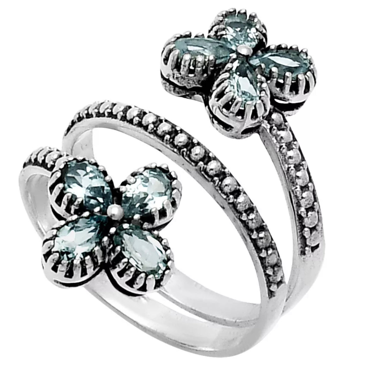 Blue Topaz Sterling Silver Floral Ring