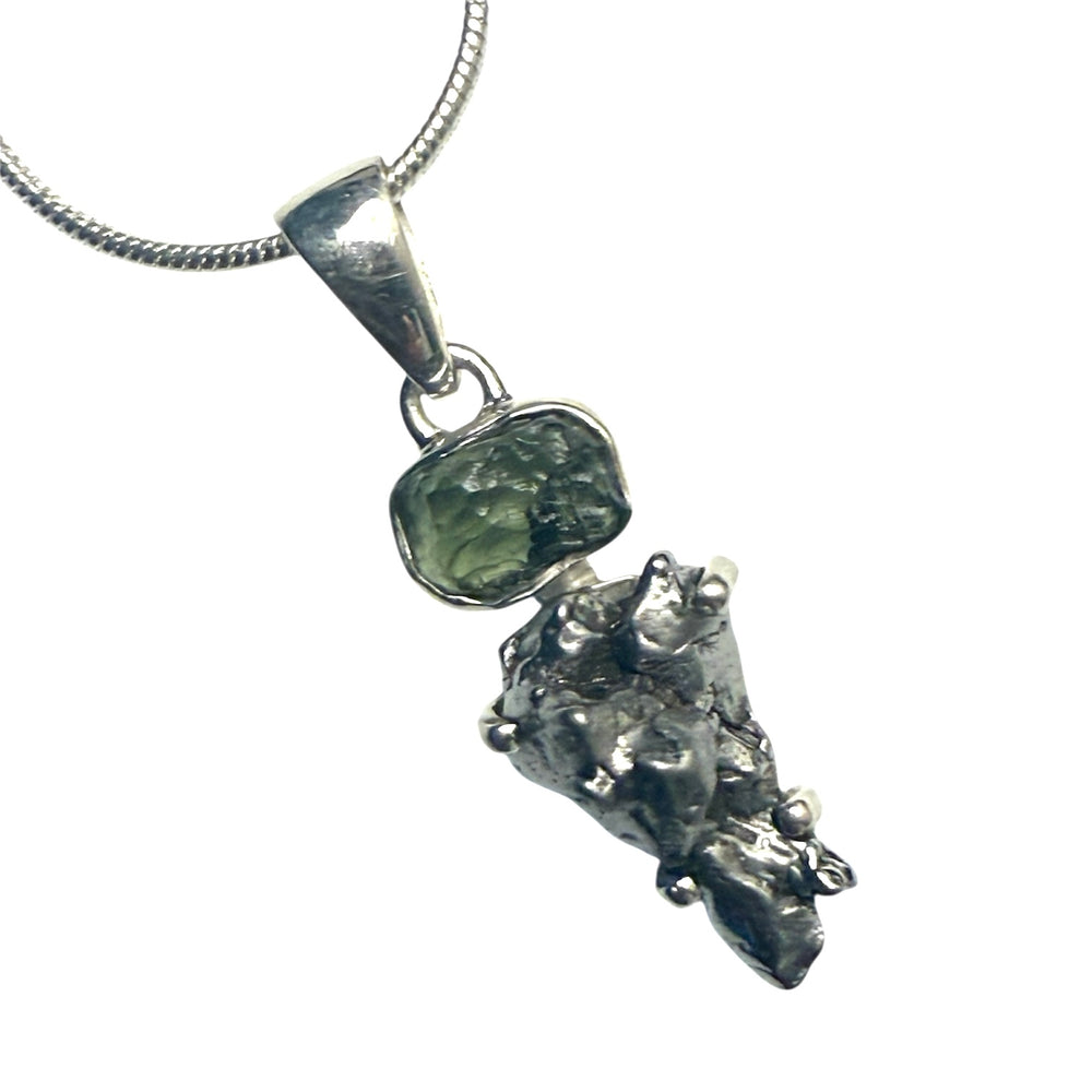 Campo de Cielo & Moldavite Duo Sterling Silver Pendant - Keja Designs Jewelry