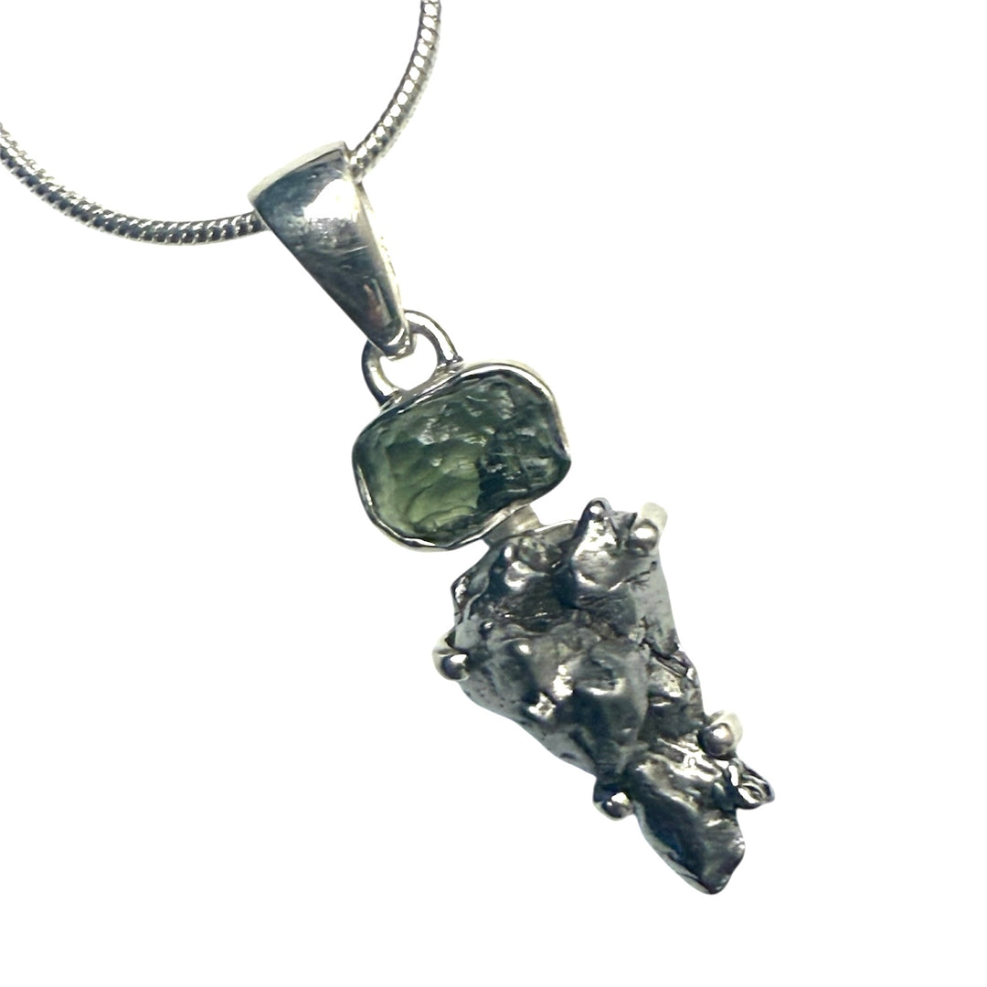 Campo de Cielo &amp; Moldavite Duo Sterling Silver Pendant - Keja Designs Jewelry