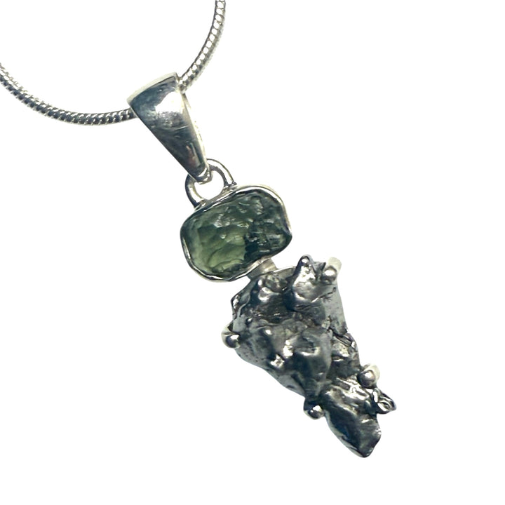 Campo de Cielo &amp; Moldavite Duo Sterling Silver Pendant - Keja Designs Jewelry