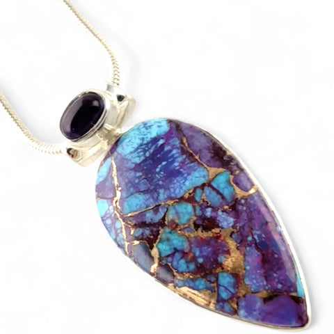 Purple Turquoise & Amethyst Sterling Silver Pendant - Keja Designs Jewelry