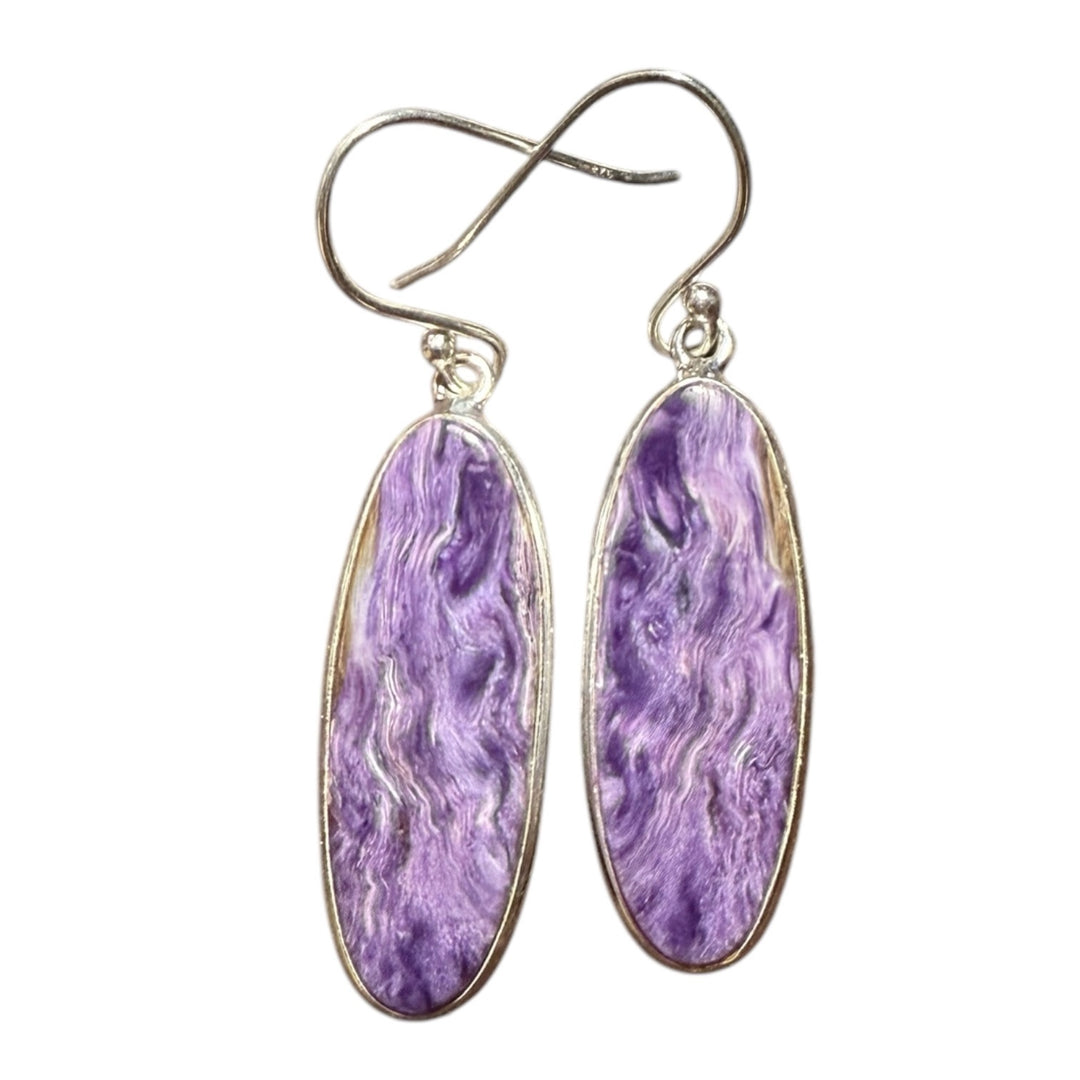 Charoite Sterling Silver Elingated Oval Earrings - Keja Designs Jewelry