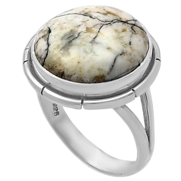 White Buffalo Sterling Silver Round Ring - Keja Designs Jewelry
