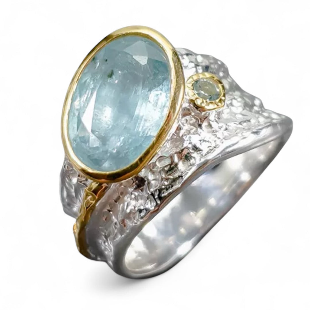 Aquamarine & Blue Topaz White Gold & Gold Plated Sterling Silver Ring - Keja Designs Jewelry