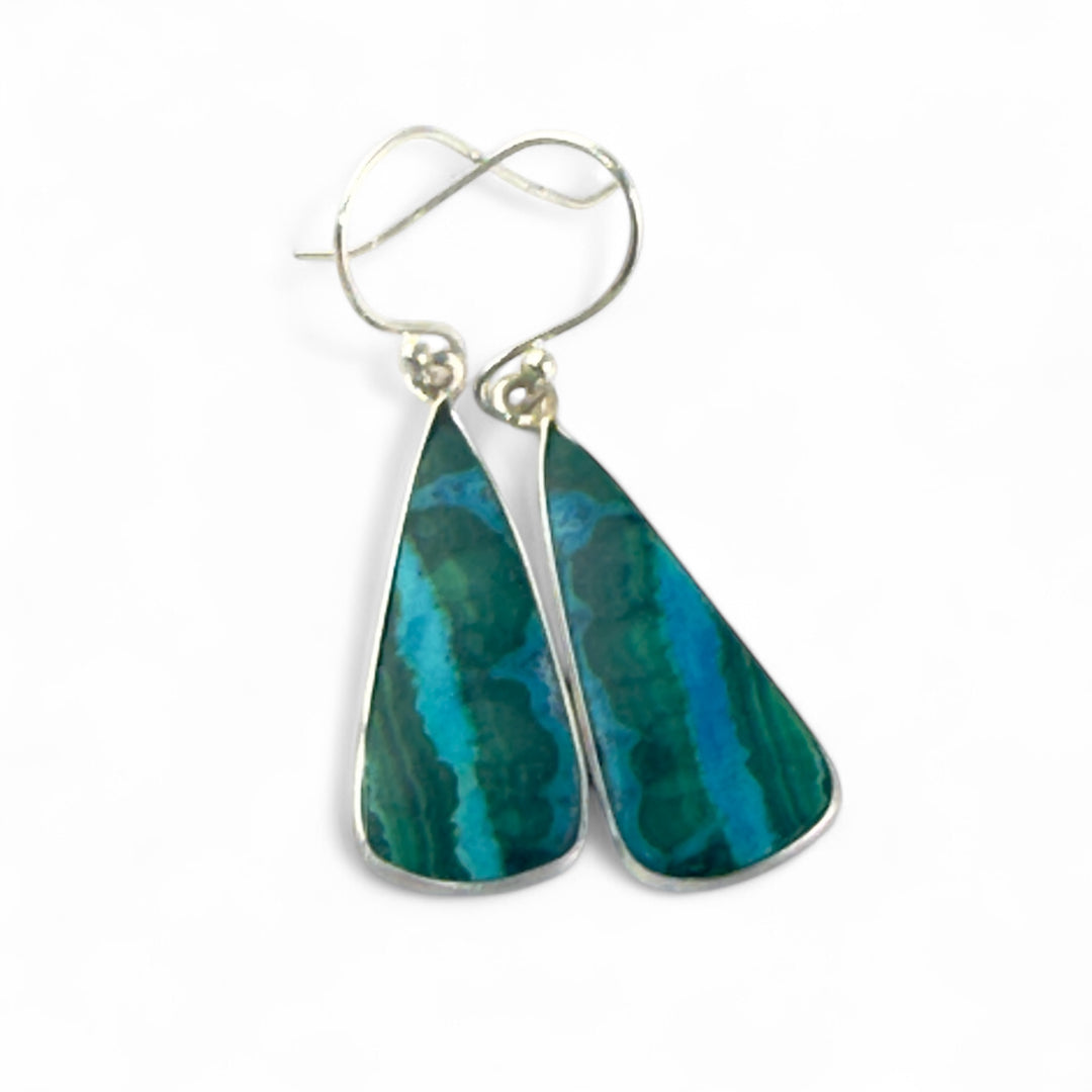 Chrysocolla in Malachite Sterling Silver Sleek Pear Earrings - Keja Designs Jewelry