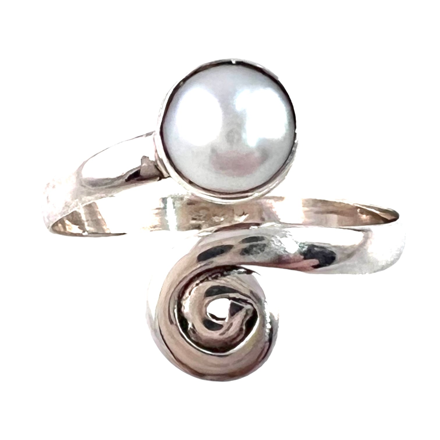 Pearl Adjustable Sterling Silver Swirls Ring