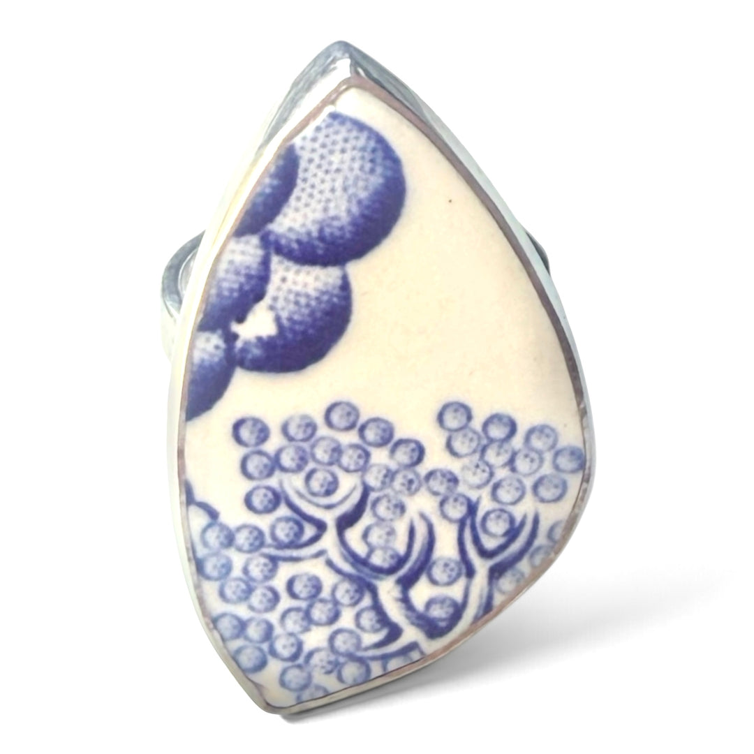Spode Porcelain Sterling Silver Adjustable Ring