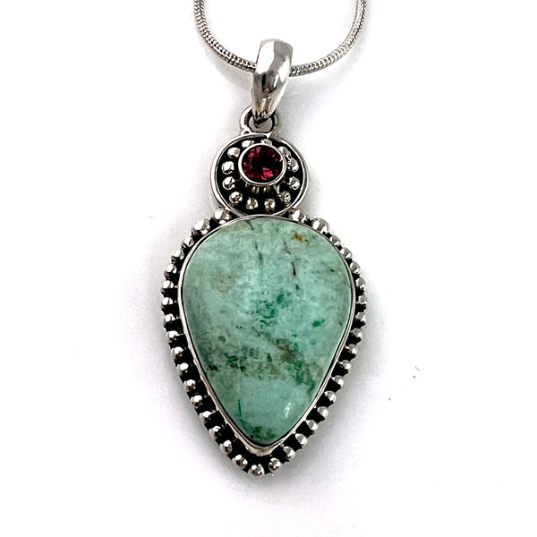 Royston Turquoise and Garnet Sterling Silver Pendant