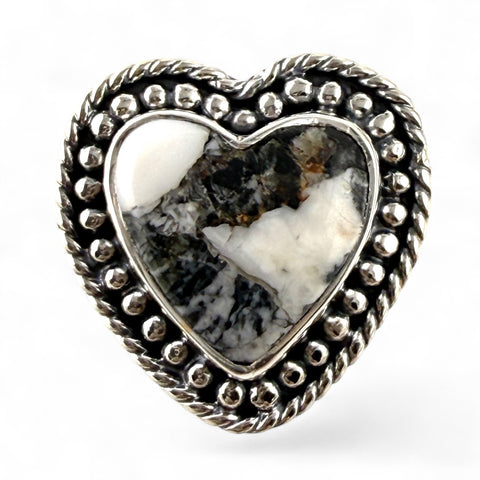 White Buffalo Sterling Silver Heart Ring
