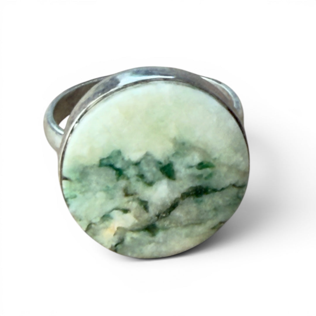 Moss Agate Sterling Silver Round Ring - Keja Designs Jewelry
