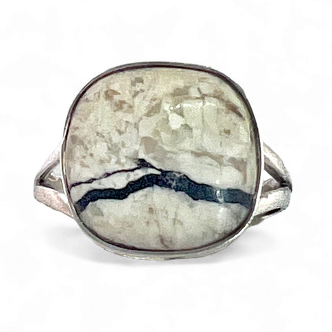 White Buffalo Sterling Silver Square Ring