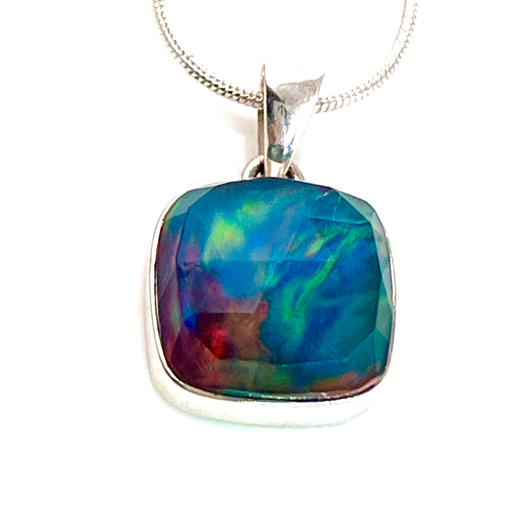 Black Ethiopian Opal Sterling Silver Square Pendant - Keja Designs Jewelry