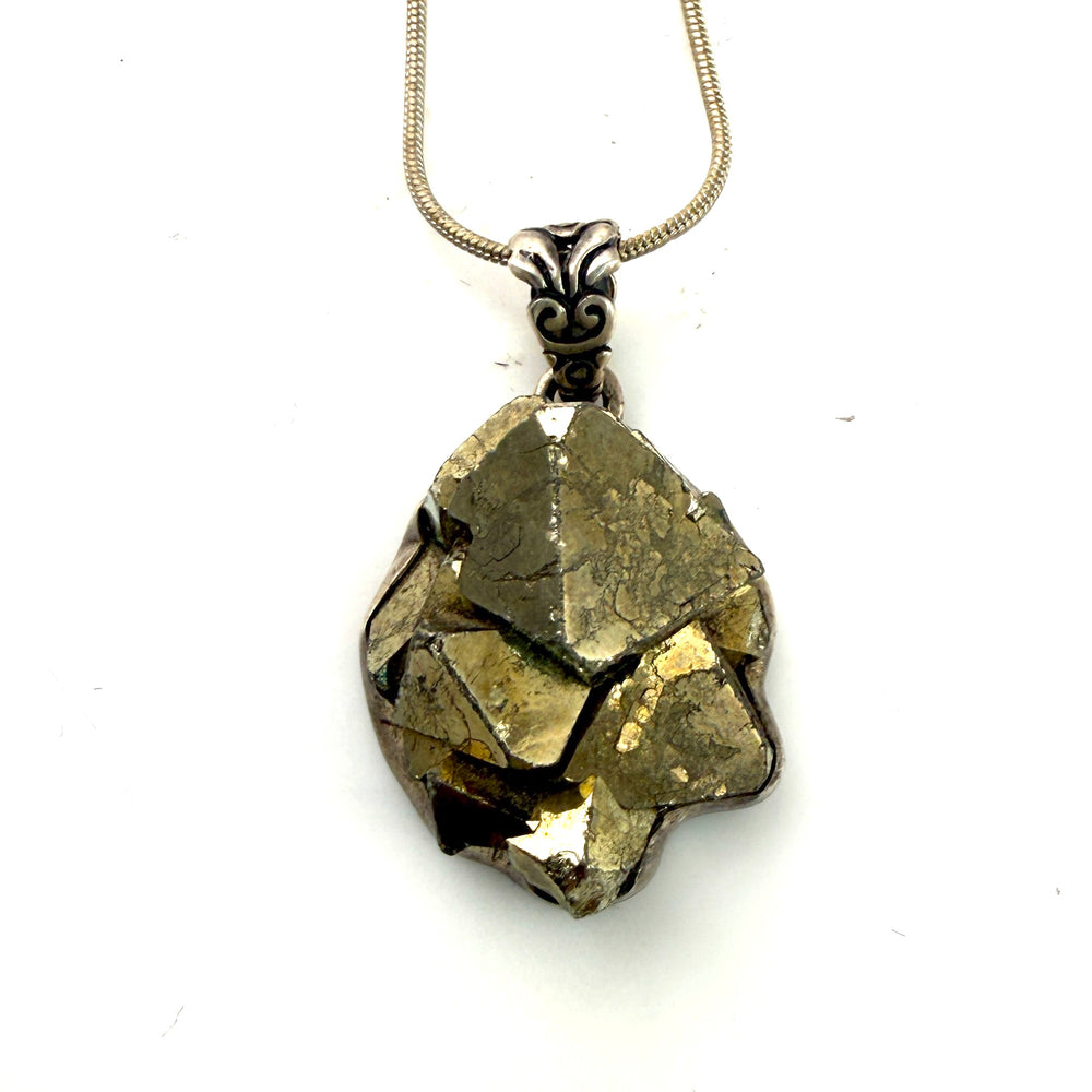 Golden Pyrite Nugget Sterling Silver Pendant - Keja Designs Jewelry